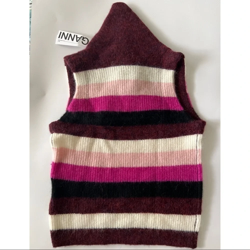 NWT GANNI Striped Colorblock Wool Knit Sweater Top Purple Small - Picture 4 of 6